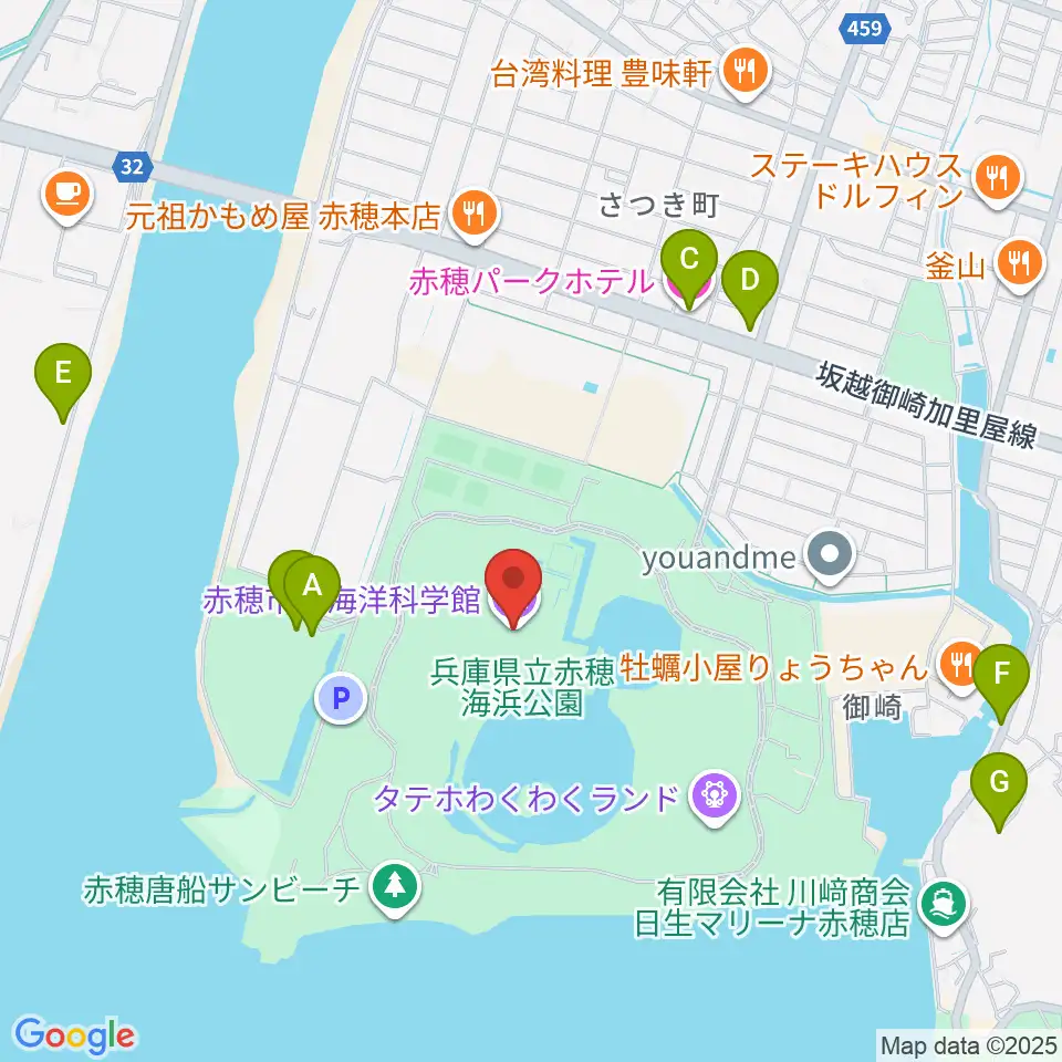 赤穂の天塩海洋科学館・塩の国周辺のホテル一覧地図