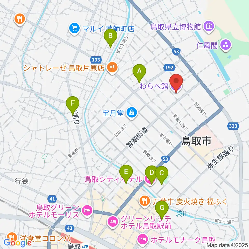 わらべ館周辺のホテル一覧地図