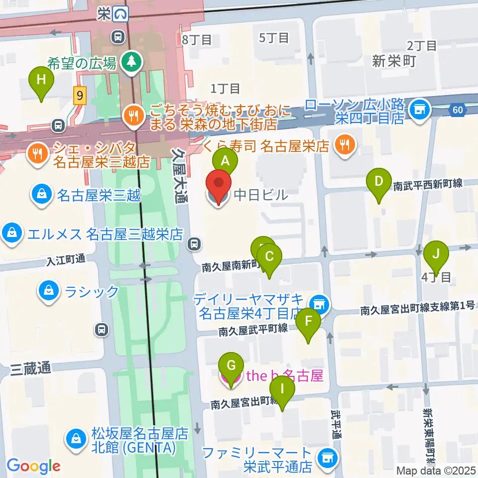 中日ホール周辺のホテル一覧地図