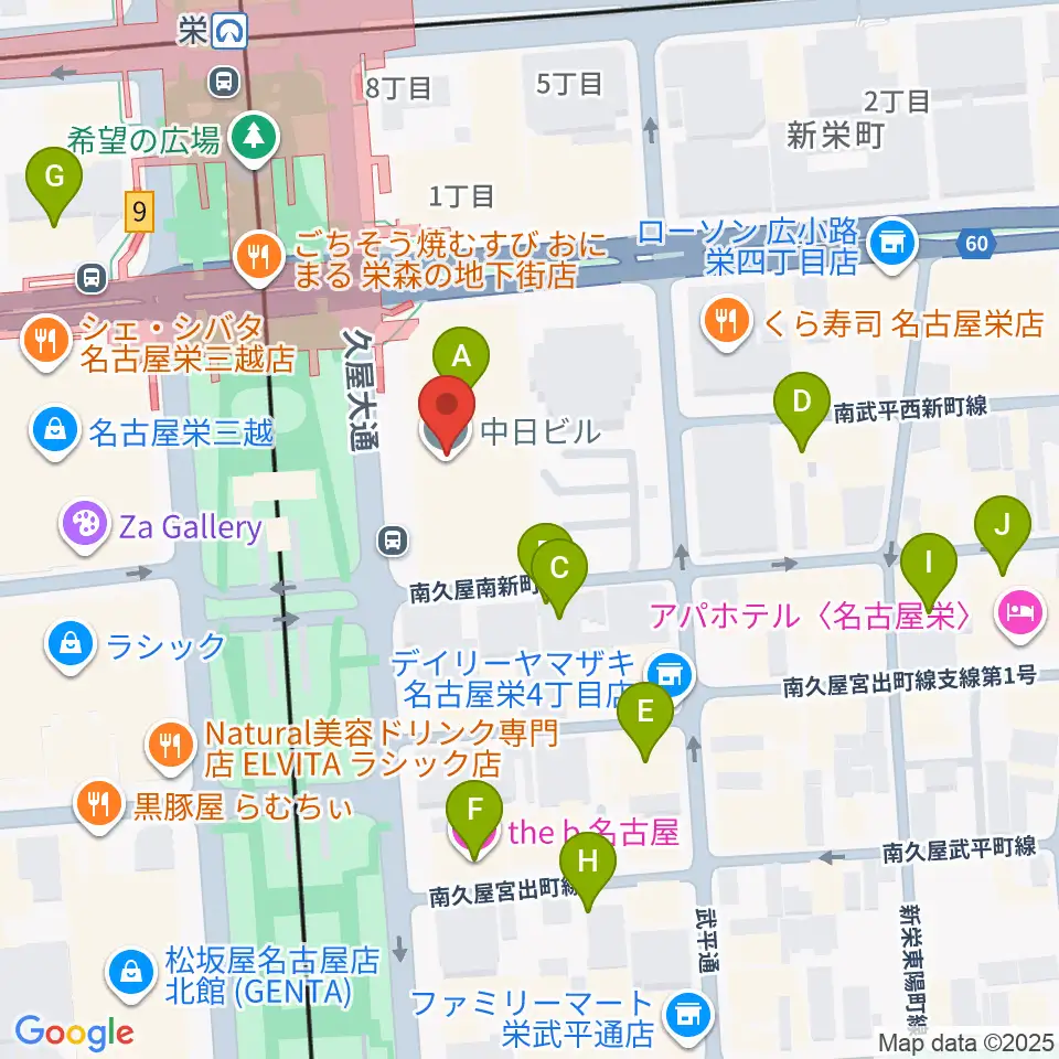 中日ホール周辺のホテル一覧地図