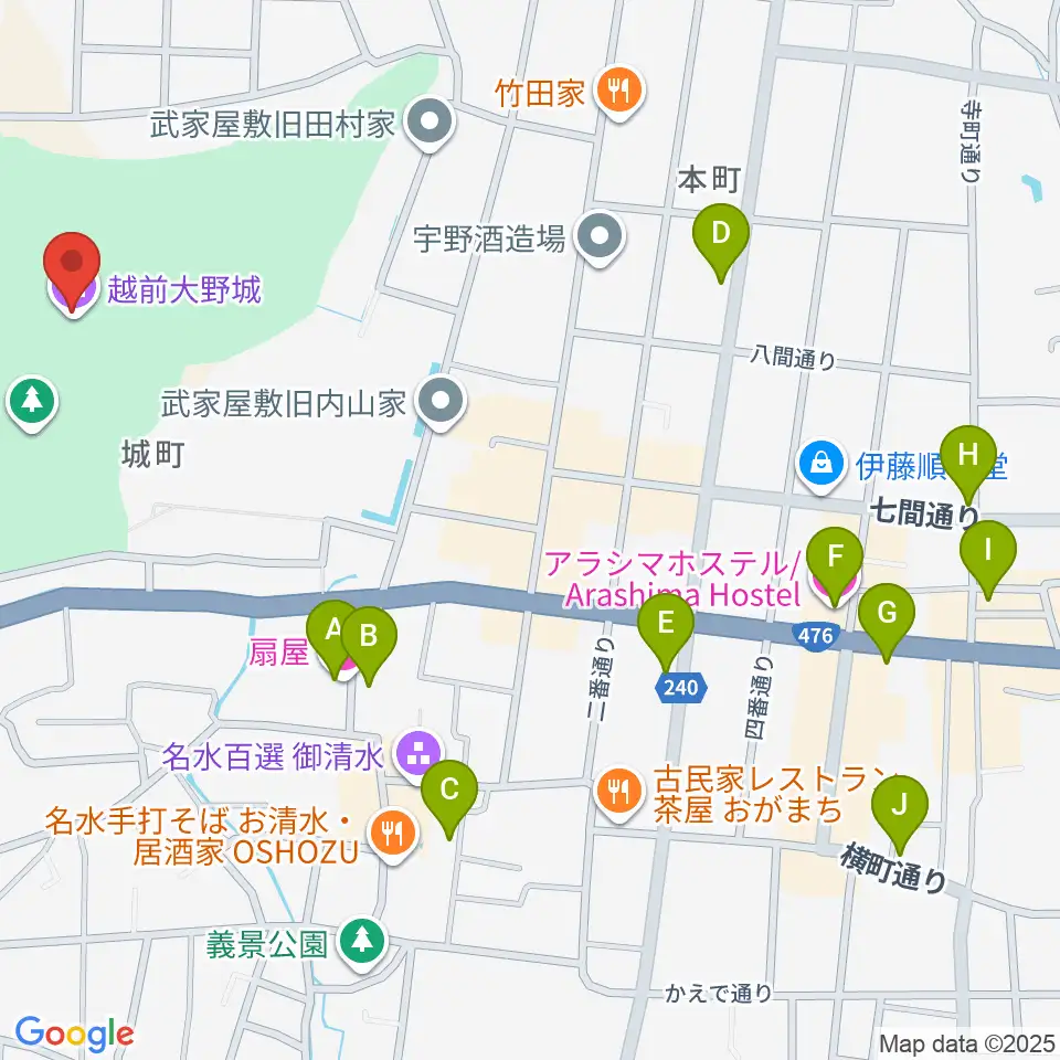 越前大野城周辺のホテル一覧地図