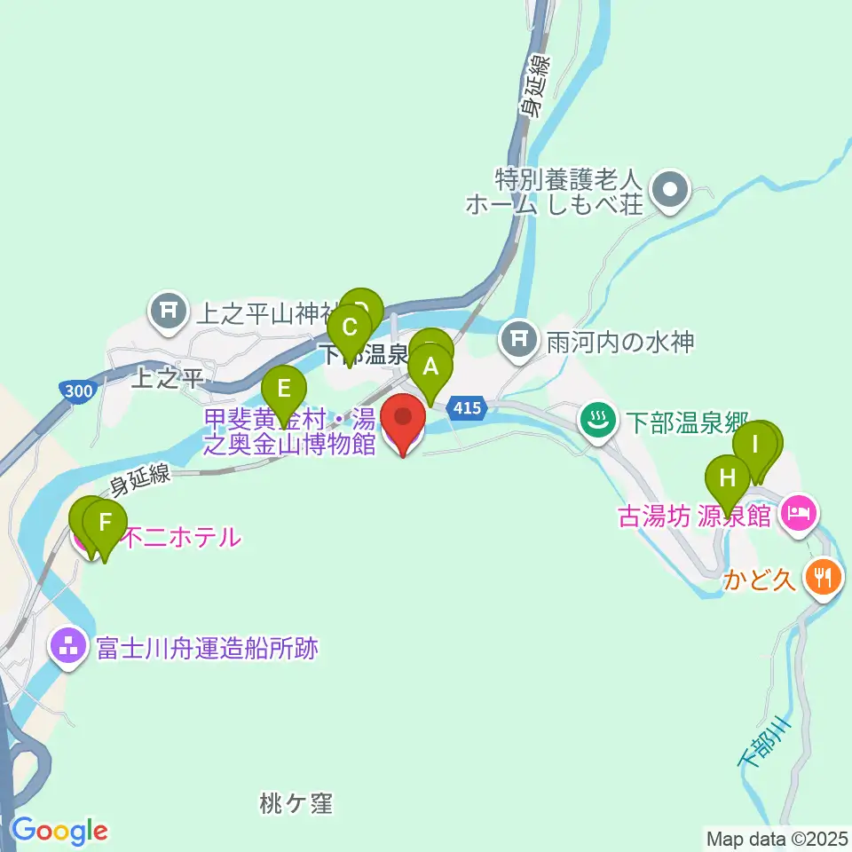 甲斐黄金村・湯之奥金山博物館周辺のホテル一覧地図