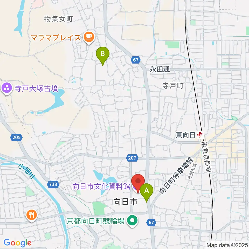 向日市文化資料館周辺のホテル一覧地図