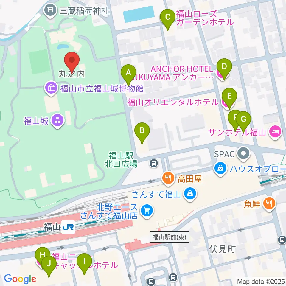 福山城博物館周辺のホテル一覧地図