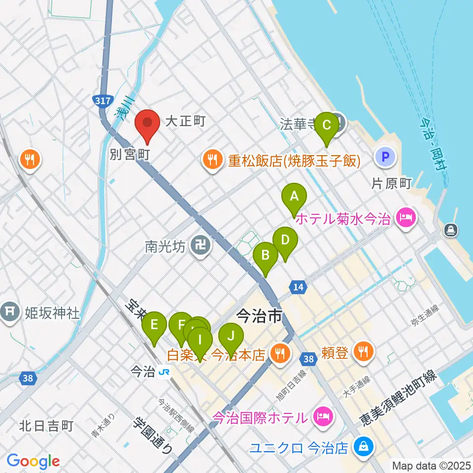今治市中央体育館周辺のホテル一覧地図