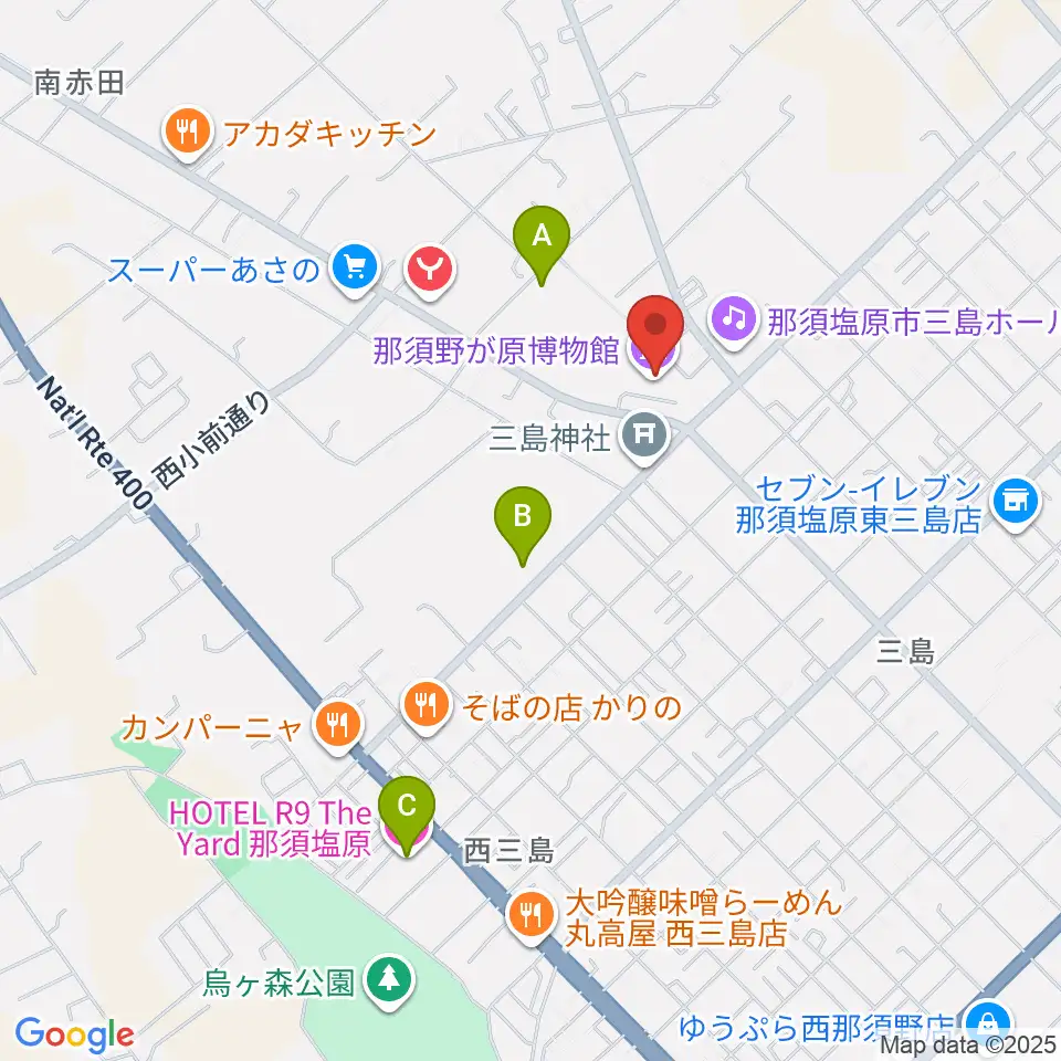那須塩原市那須野が原博物館周辺のホテル一覧地図