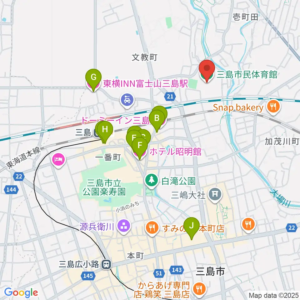 三島市民体育館周辺のホテル一覧地図