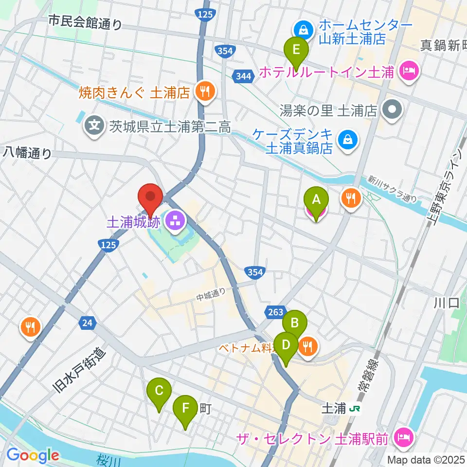 土浦市立博物館周辺のホテル一覧地図