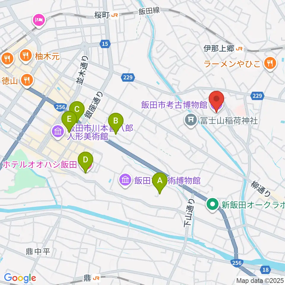 飯田市考古博物館周辺のホテル一覧地図