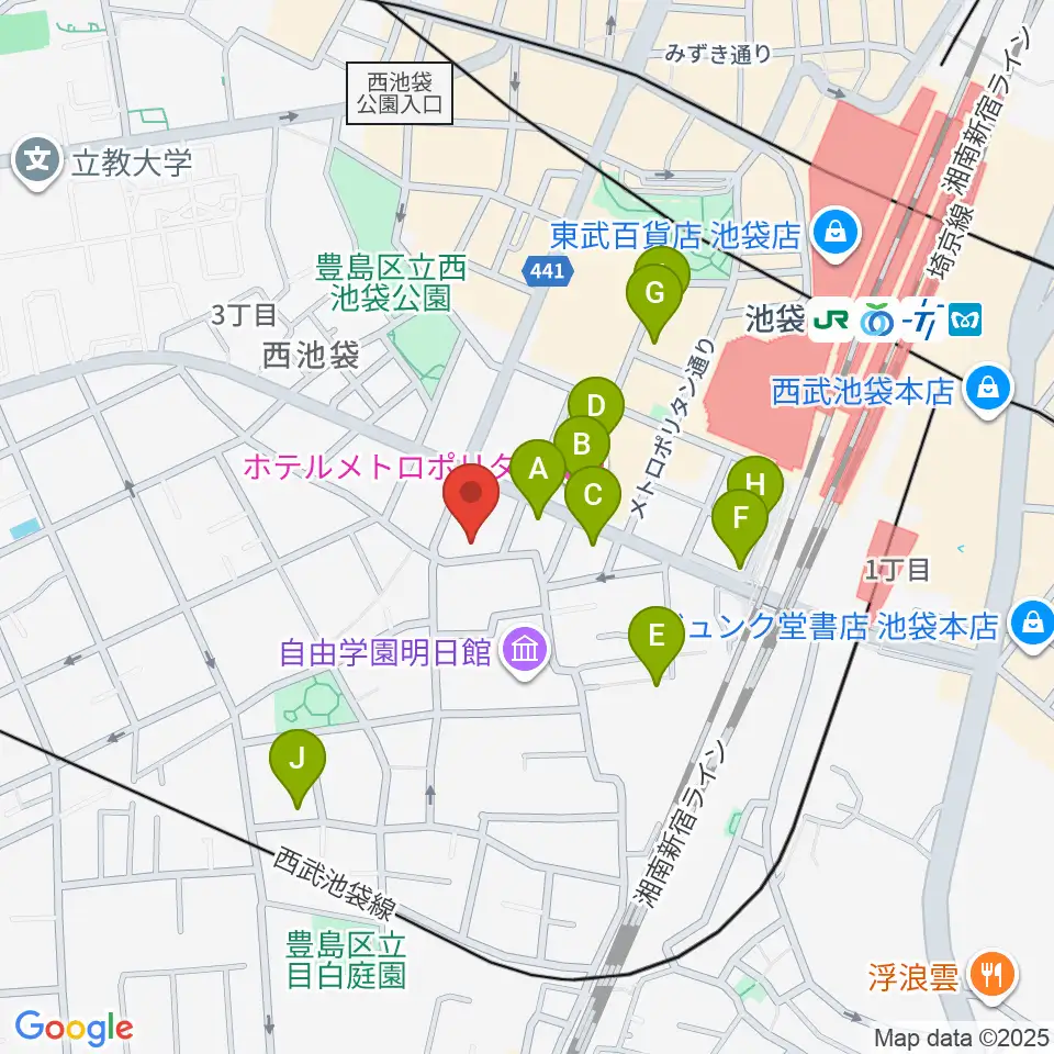 豊島区立郷土資料館周辺のホテル一覧地図