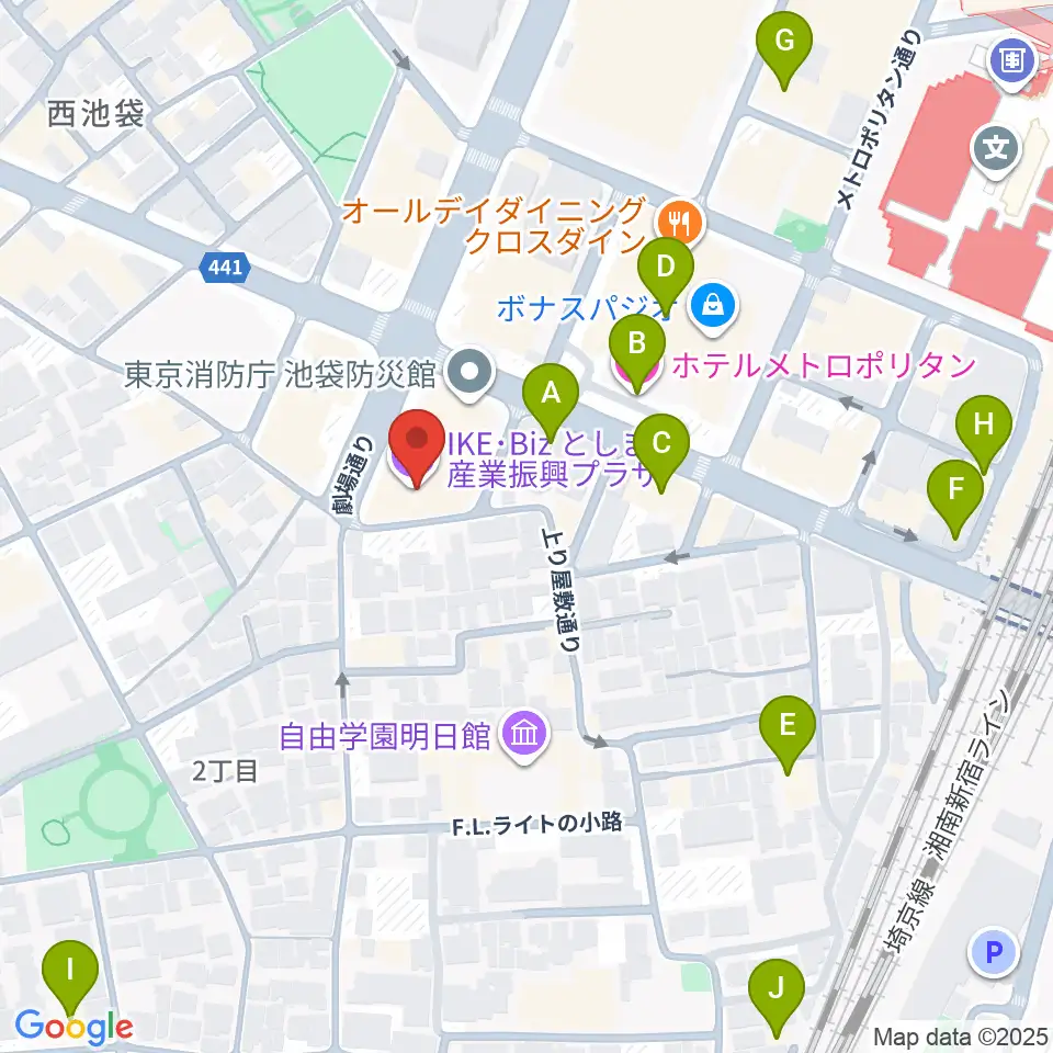 豊島区立郷土資料館周辺のホテル一覧地図