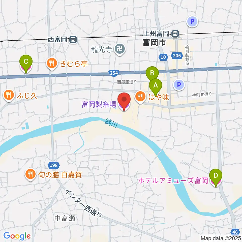 富岡製糸場周辺のホテル一覧地図