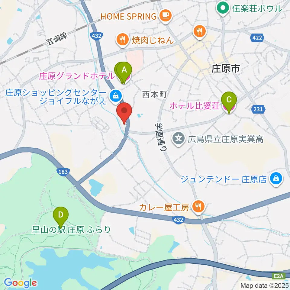 庄原市歴史民俗資料館周辺のホテル一覧地図