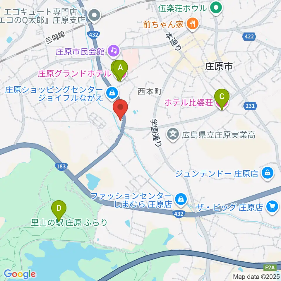庄原市歴史民俗資料館周辺のホテル一覧地図