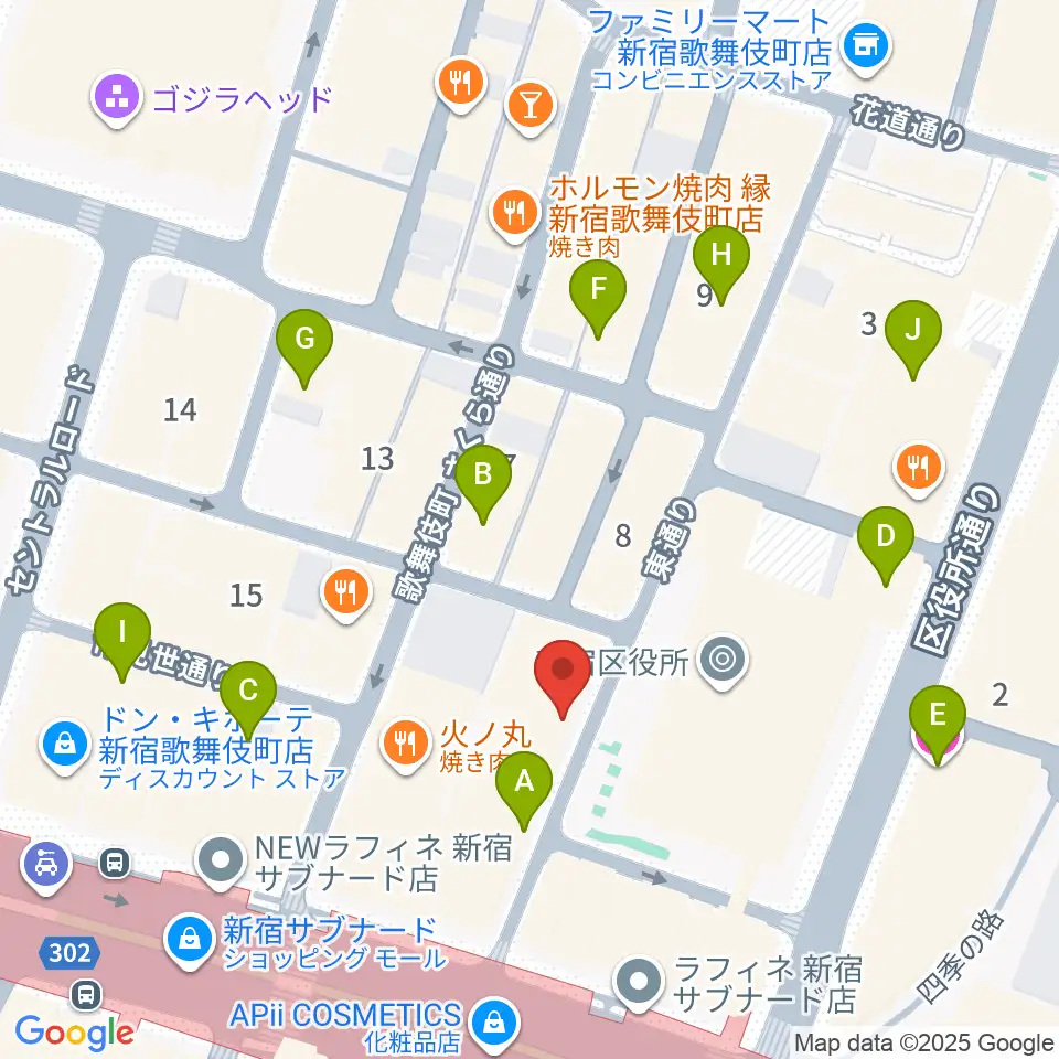歌舞伎町劇場周辺のホテル一覧地図