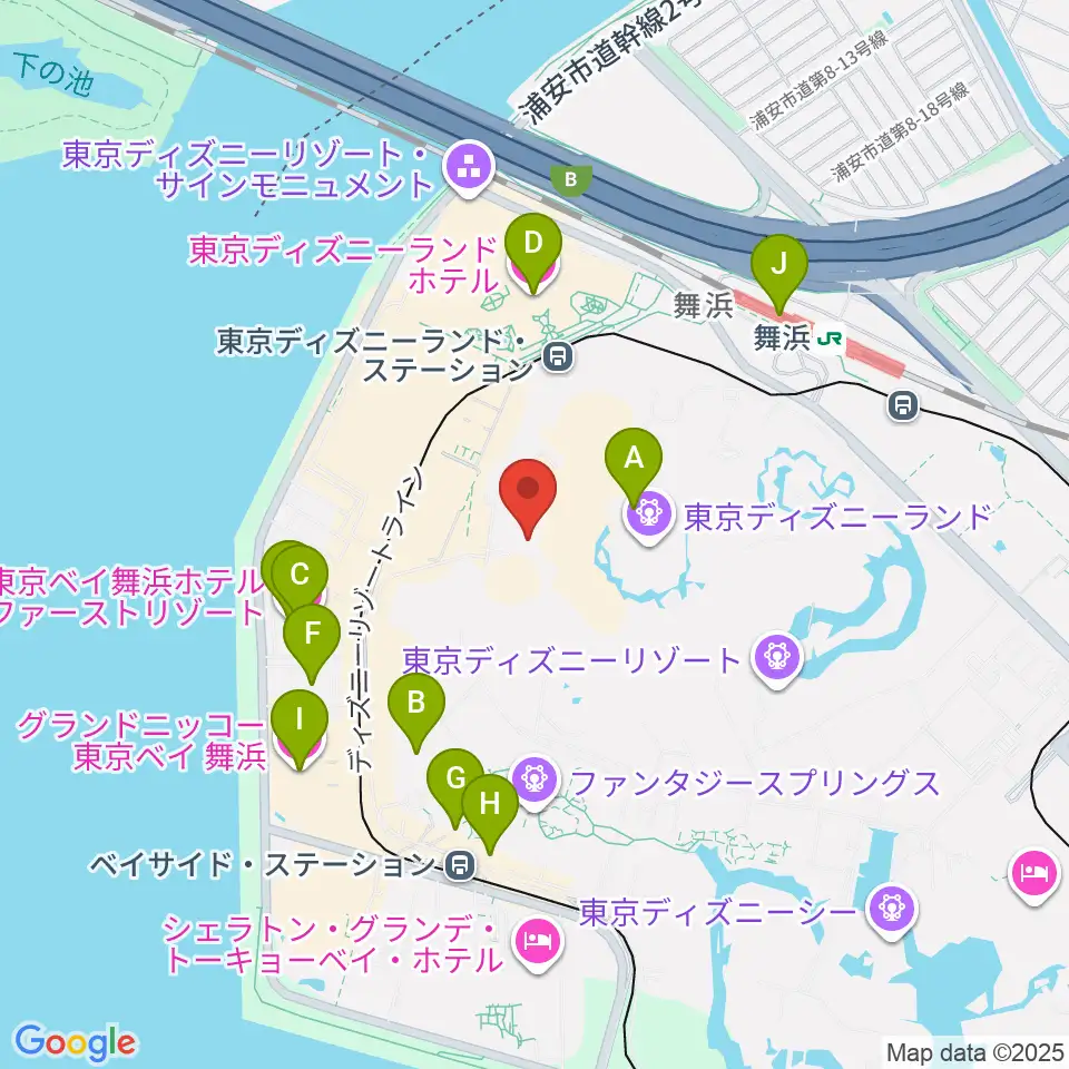 東京ディズニーランド ショーベース周辺のホテル一覧地図