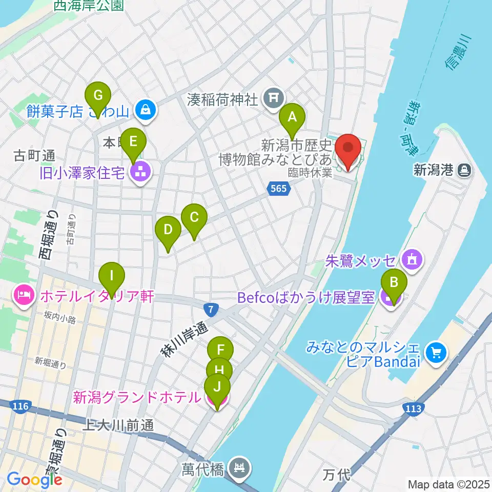 新潟市歴史博物館周辺のホテル一覧地図