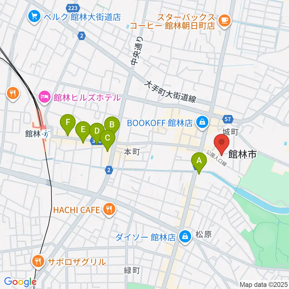 館林市第一資料館周辺のホテル一覧地図