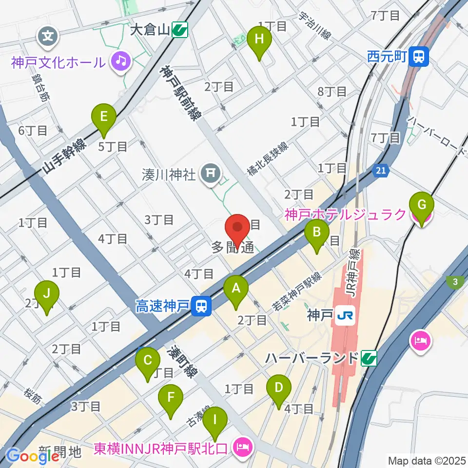 湊川神社宝物殿周辺のホテル一覧地図