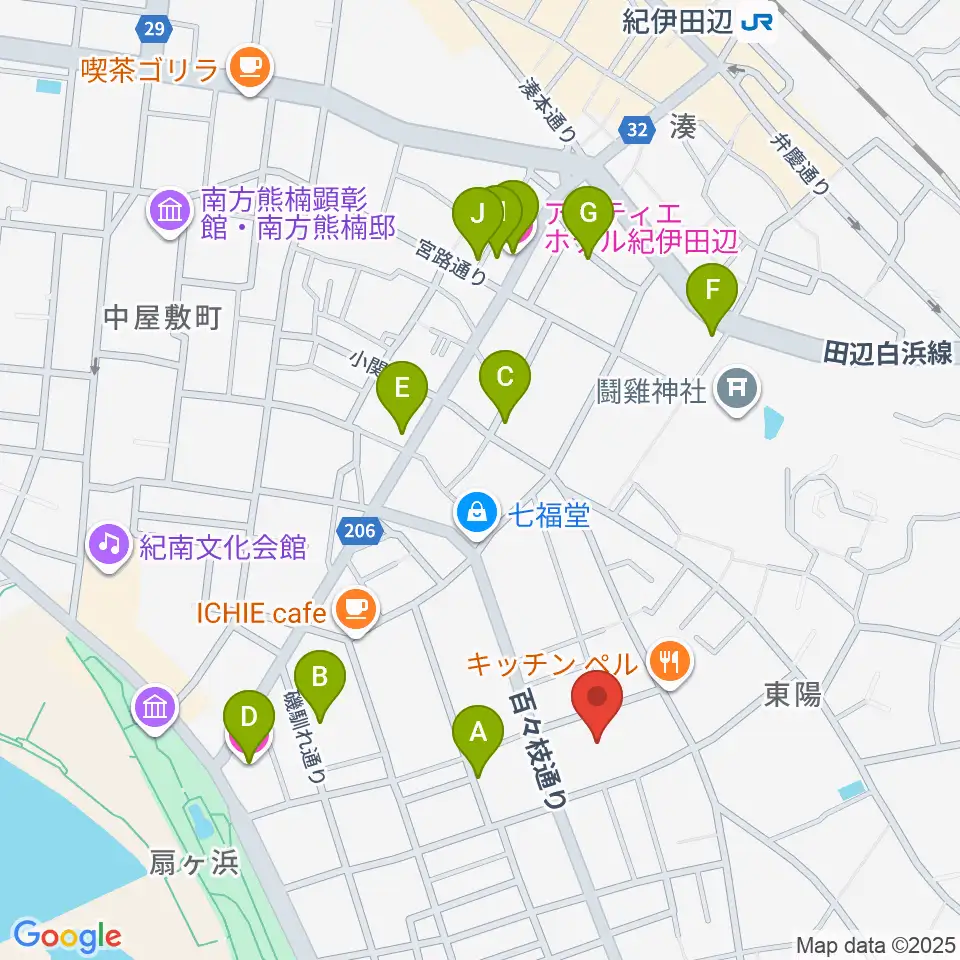 田辺市立歴史民俗資料館周辺のホテル一覧地図
