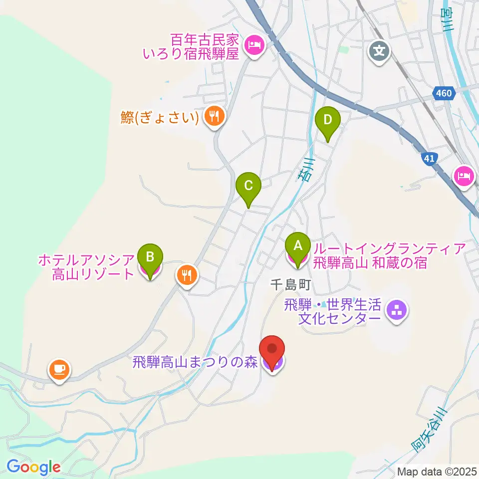 飛騨高山まつりの森ミュージアム周辺のホテル一覧地図