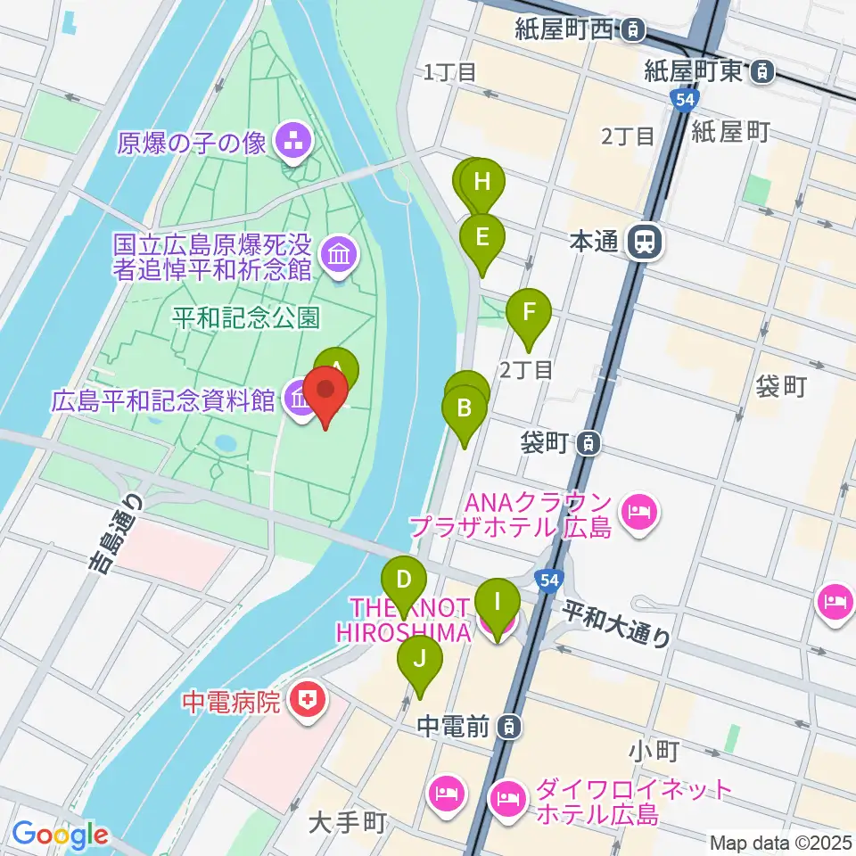 広島平和記念資料館周辺のホテル一覧地図