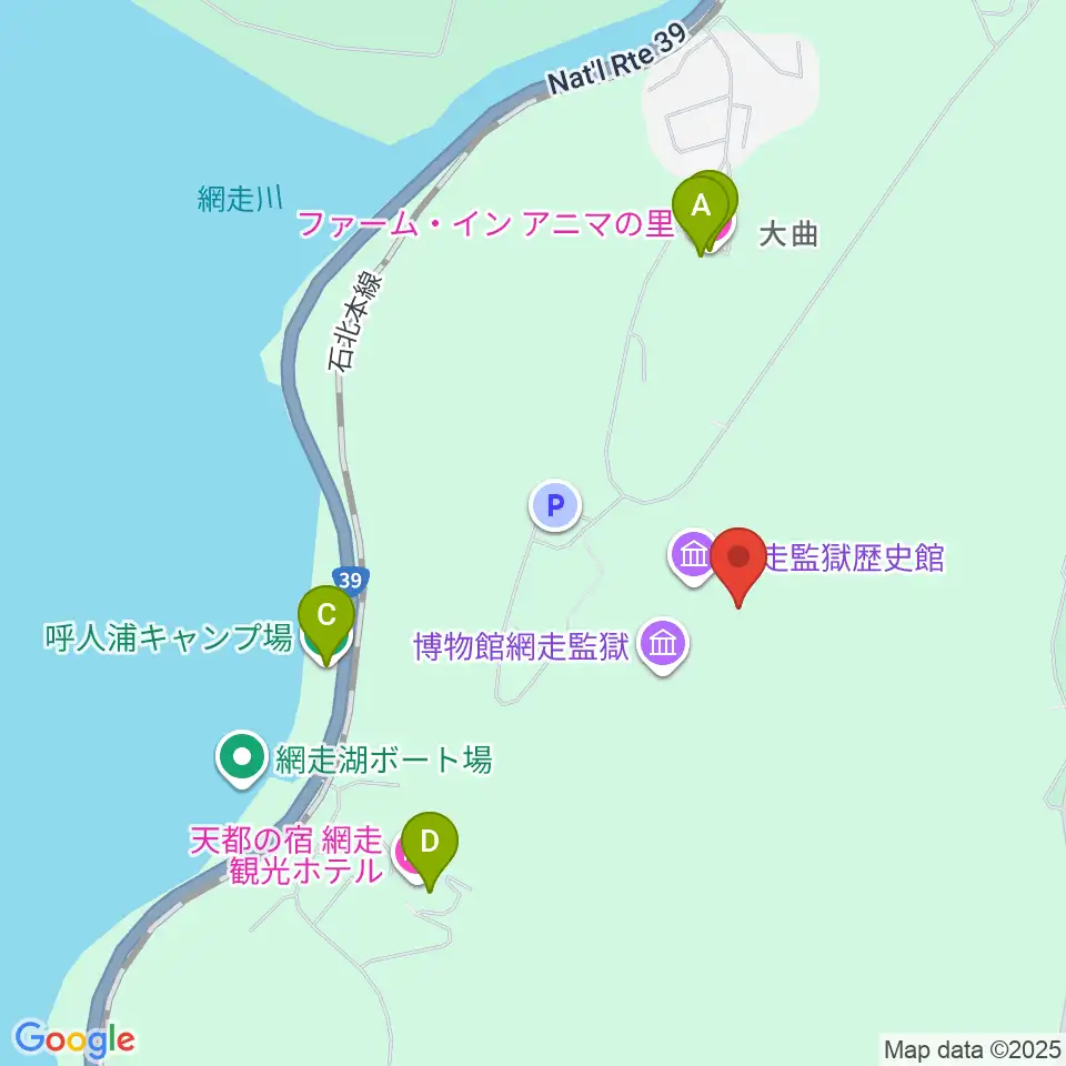 博物館網走監獄周辺のホテル一覧地図