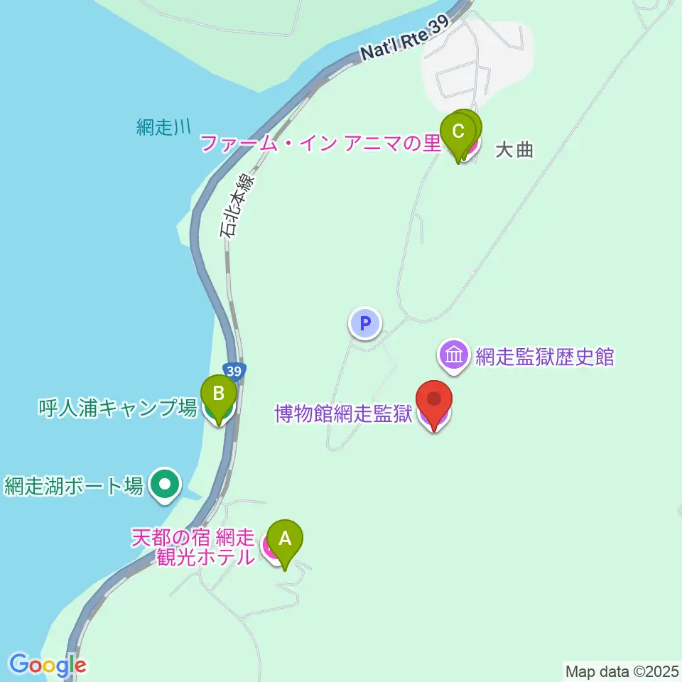 博物館網走監獄周辺のホテル一覧地図