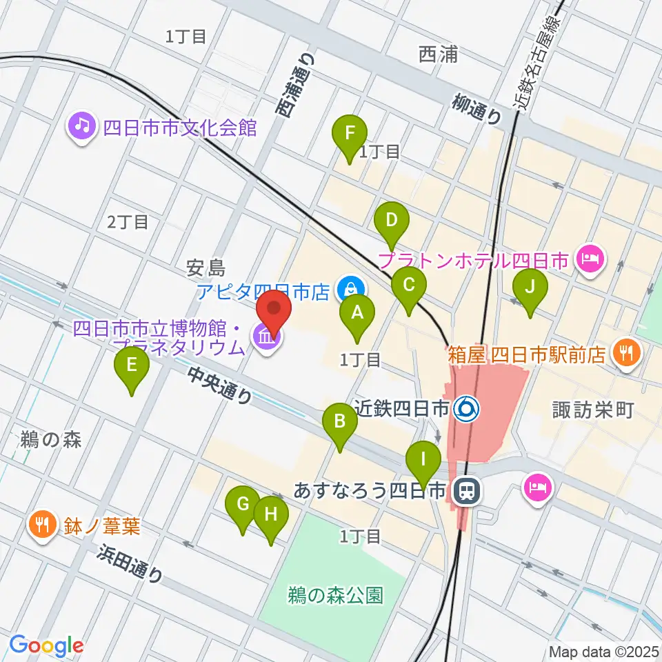 四日市市立博物館周辺のホテル一覧地図