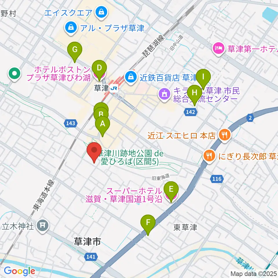 史跡草津宿本陣周辺のホテル一覧地図