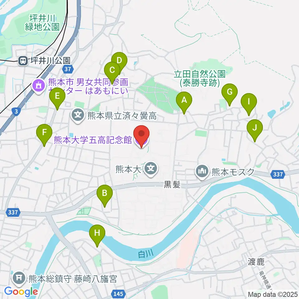 熊本大学五高記念館周辺のホテル一覧地図