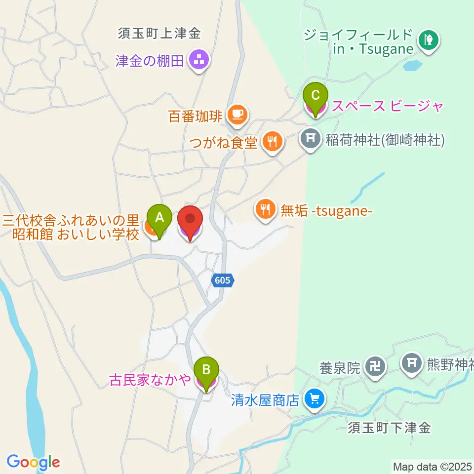 津金学校周辺のホテル一覧地図