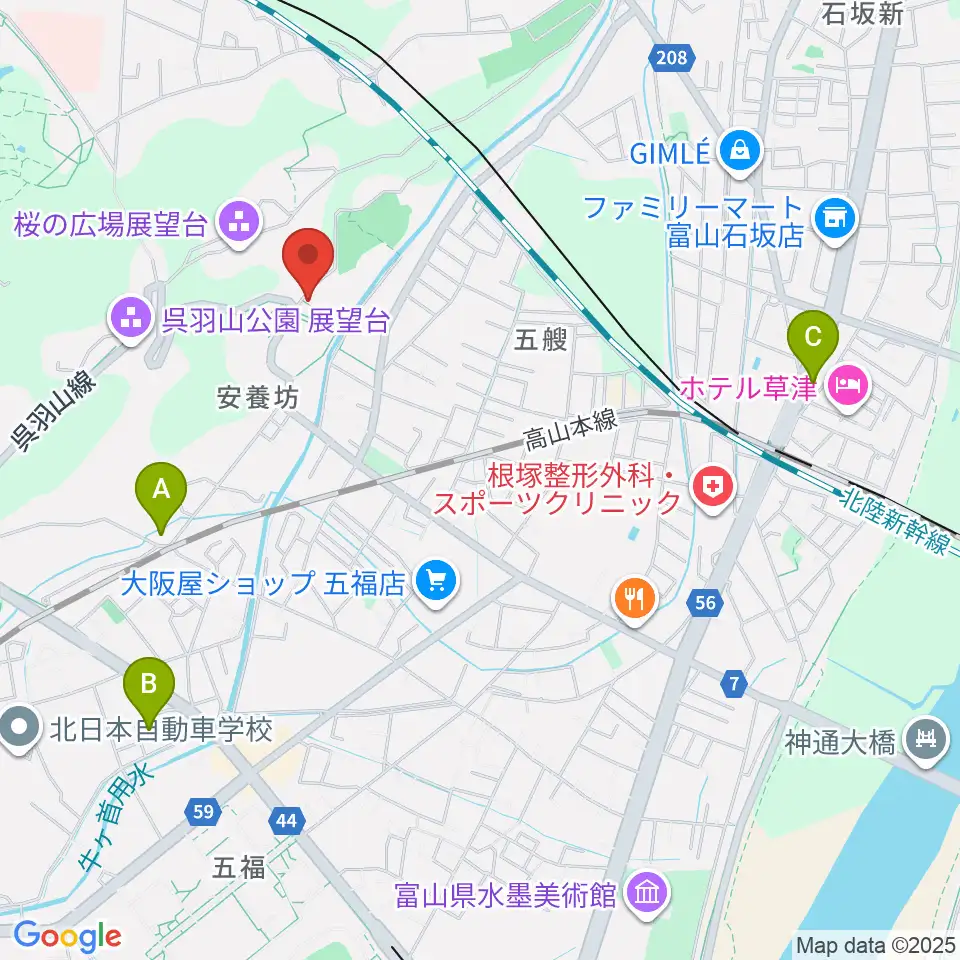 富山市民俗民芸村周辺のホテル一覧地図