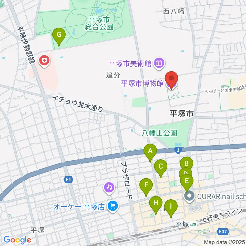 平塚市博物館周辺のホテル一覧地図