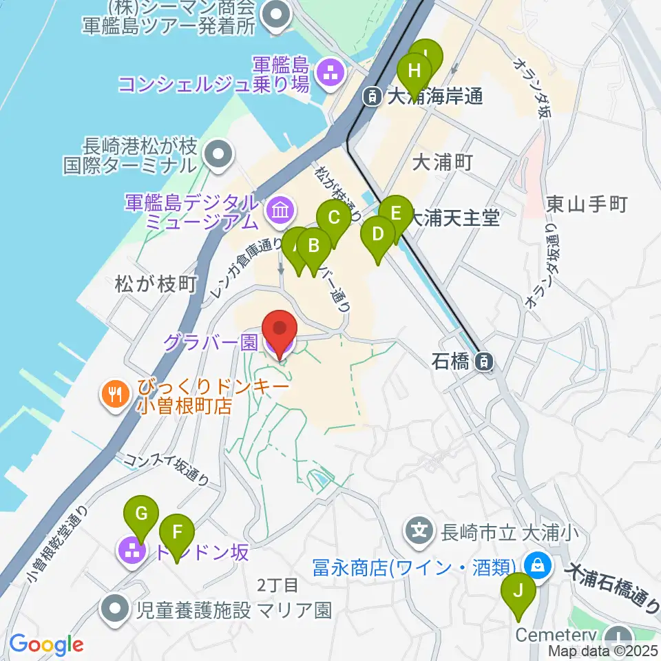 グラバー園周辺のホテル一覧地図