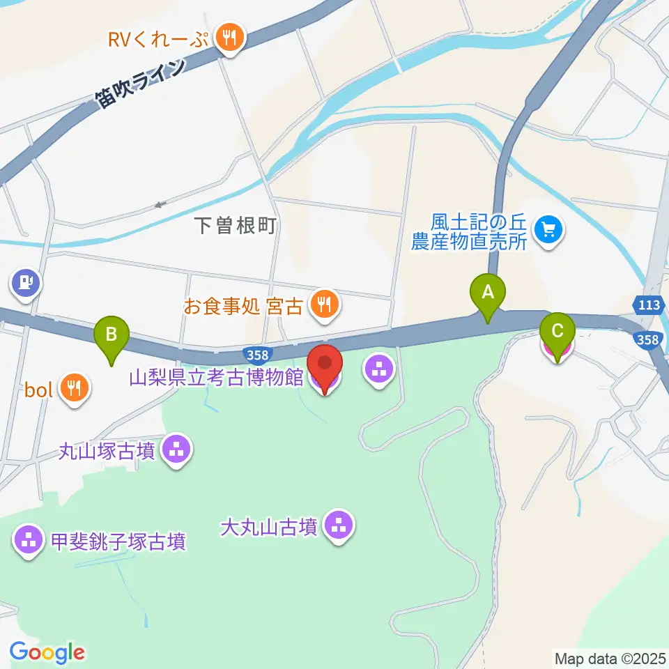 山梨県立考古博物館周辺のホテル一覧地図