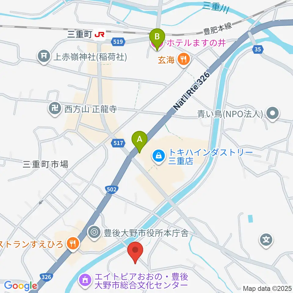 豊後大野市資料館周辺のホテル一覧地図