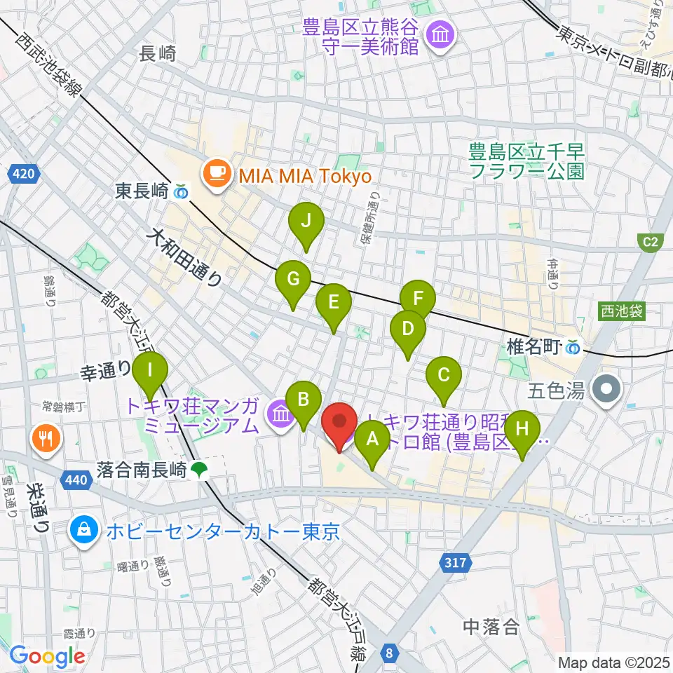 トキワ荘通り昭和レトロ館周辺のホテル一覧地図