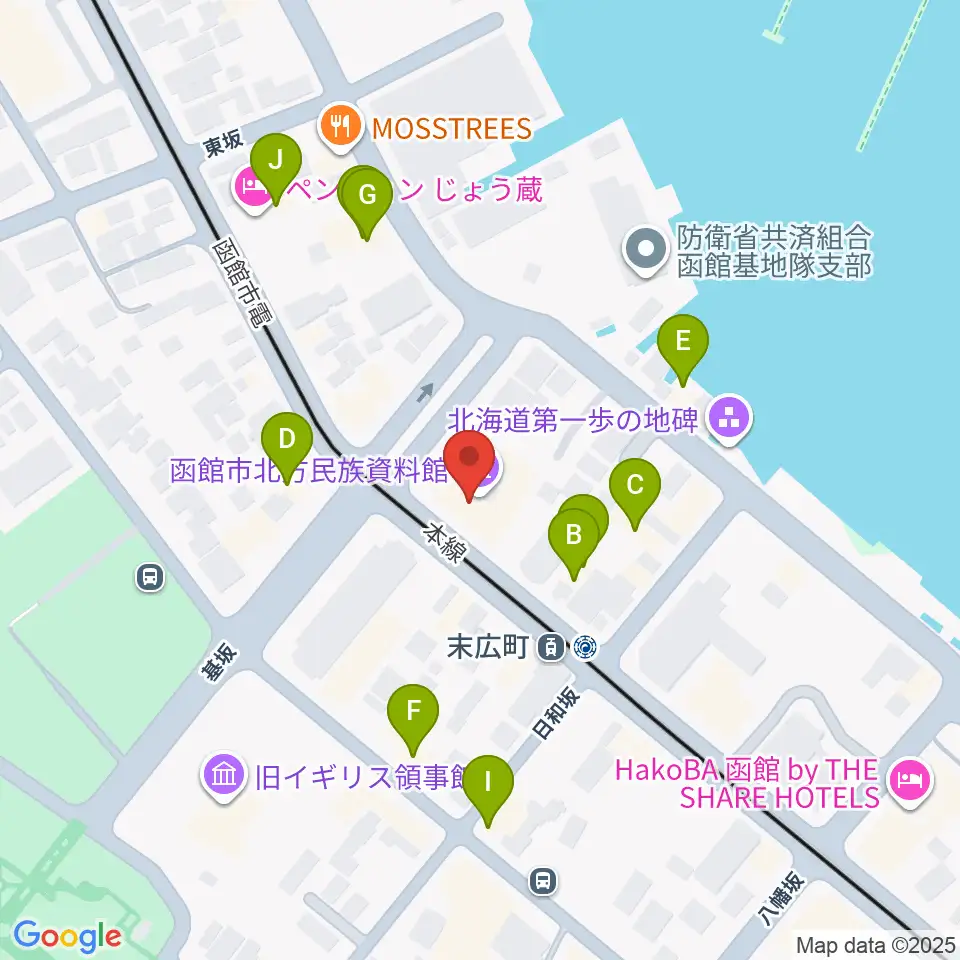 函館市北方民族資料館周辺のホテル一覧地図