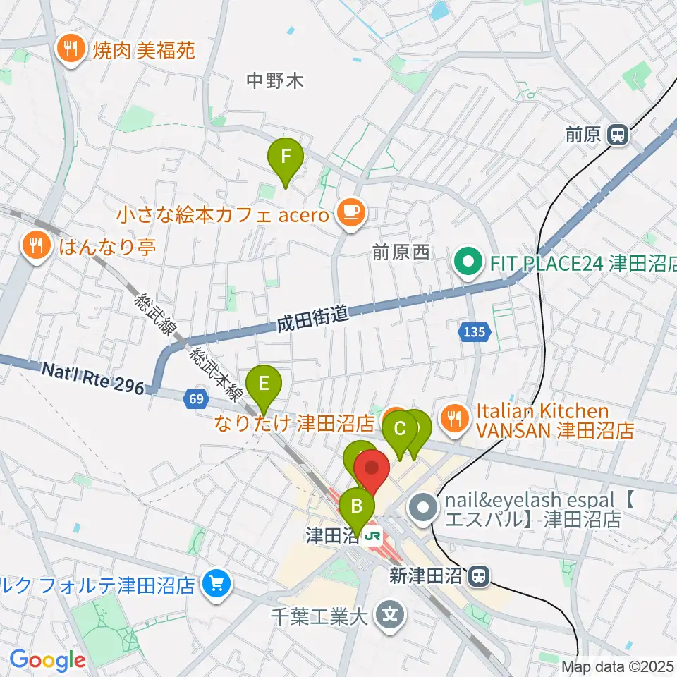 RBC's津田沼スタジオ周辺のホテル一覧地図