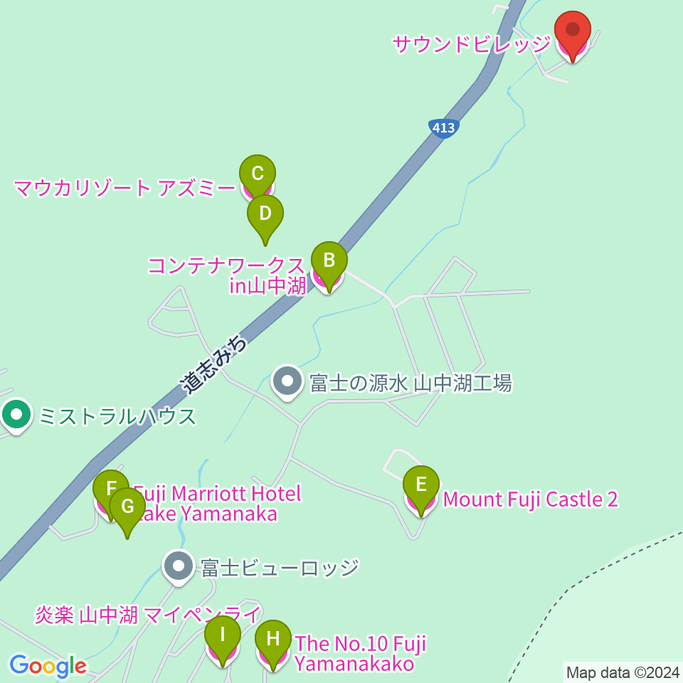 山中湖サウンドビレッジ周辺のホテル一覧地図