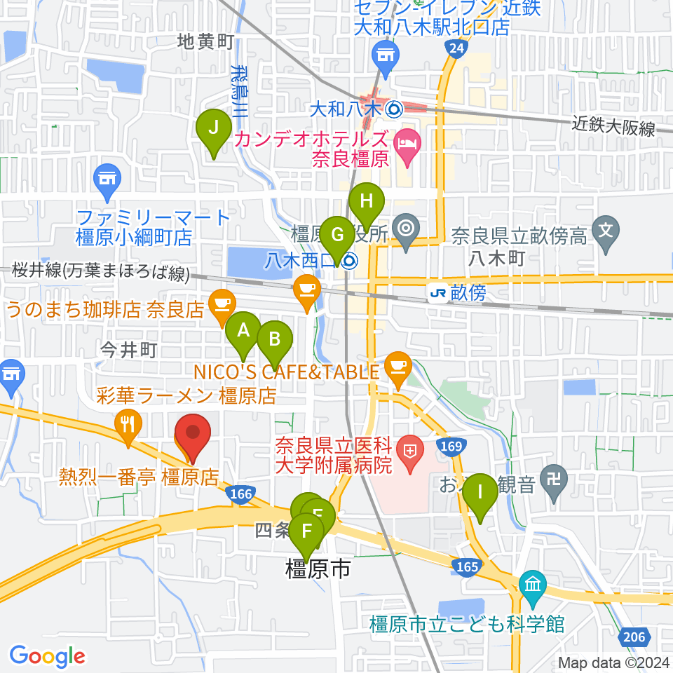 ハーツミュージックスタジオ橿原八木店周辺のホテル一覧地図