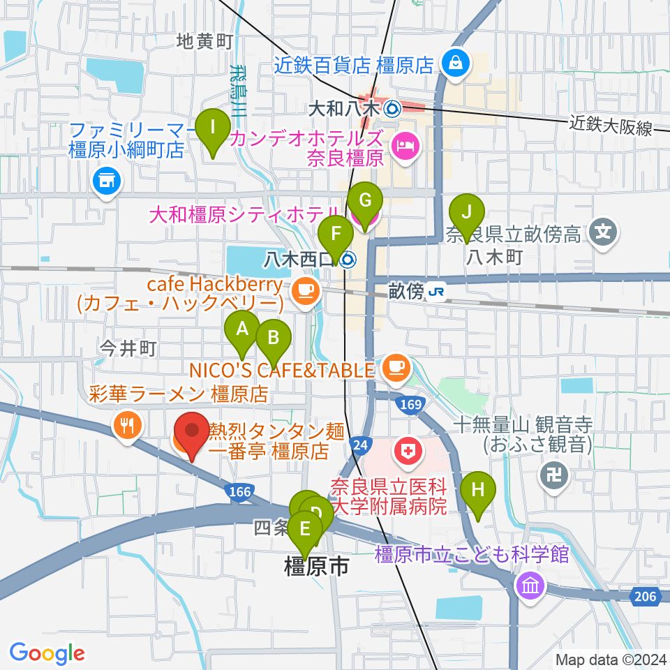 ハーツミュージックスタジオ橿原八木店周辺のホテル一覧地図