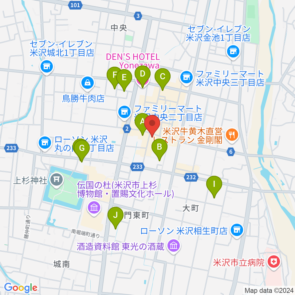 米沢LIVE ARB周辺のホテル一覧地図