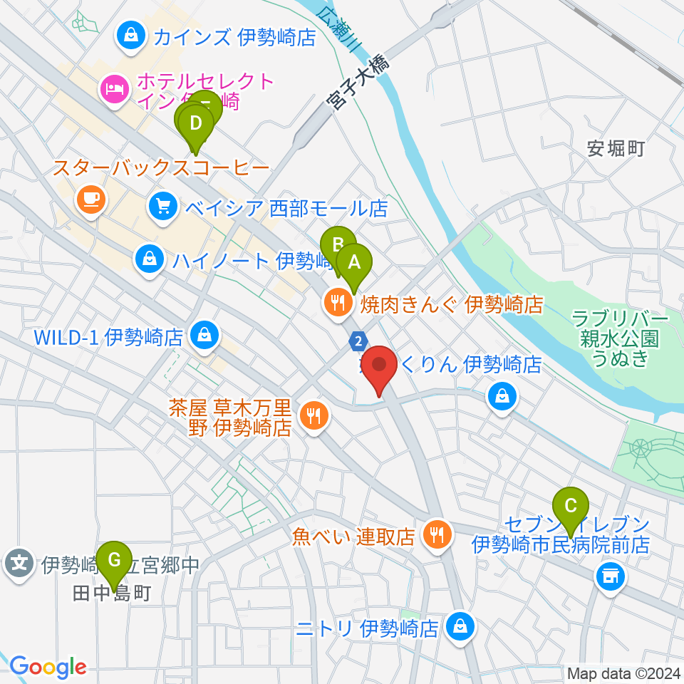 ピアノプラザ群馬 いせさき店周辺のホテル一覧地図