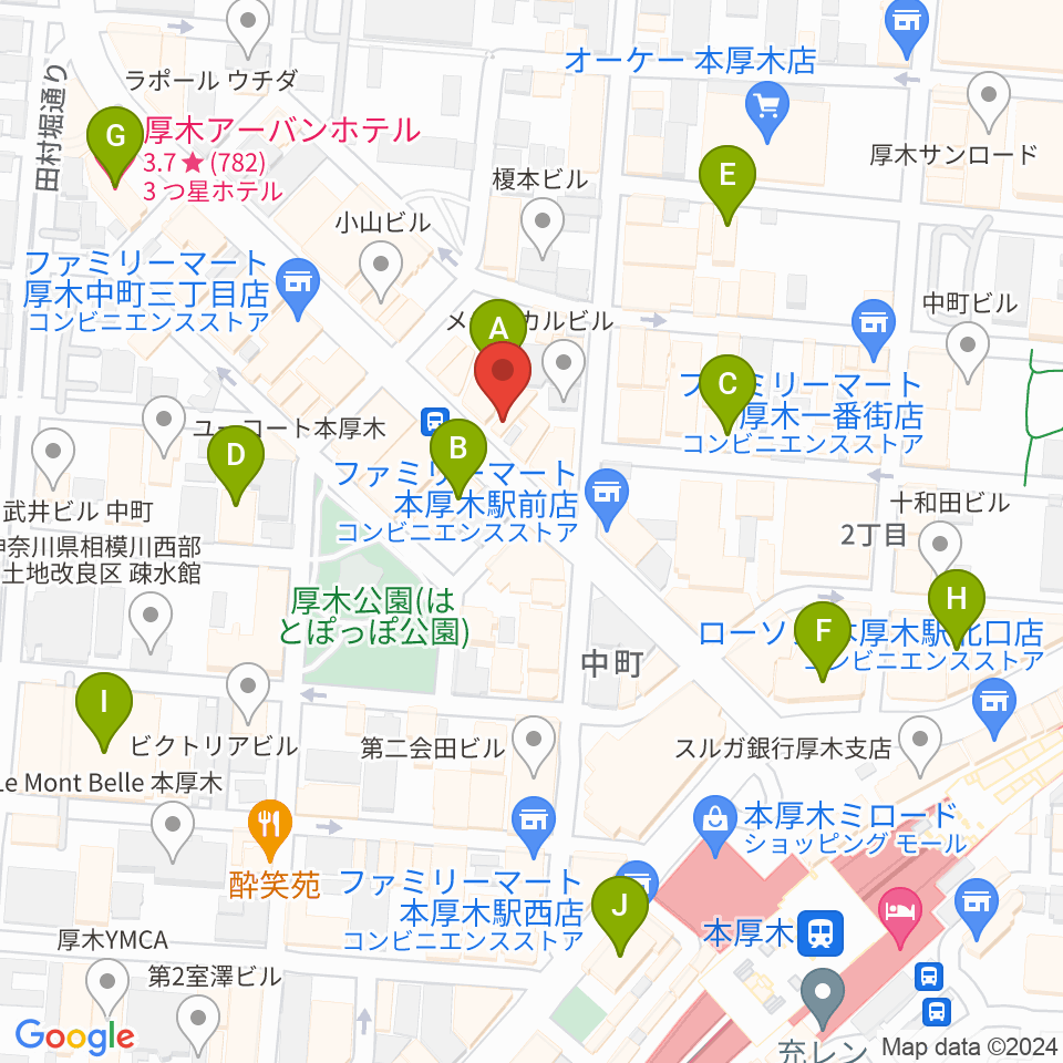 スガナミ楽器サウンドパーク厚木周辺のホテル一覧地図