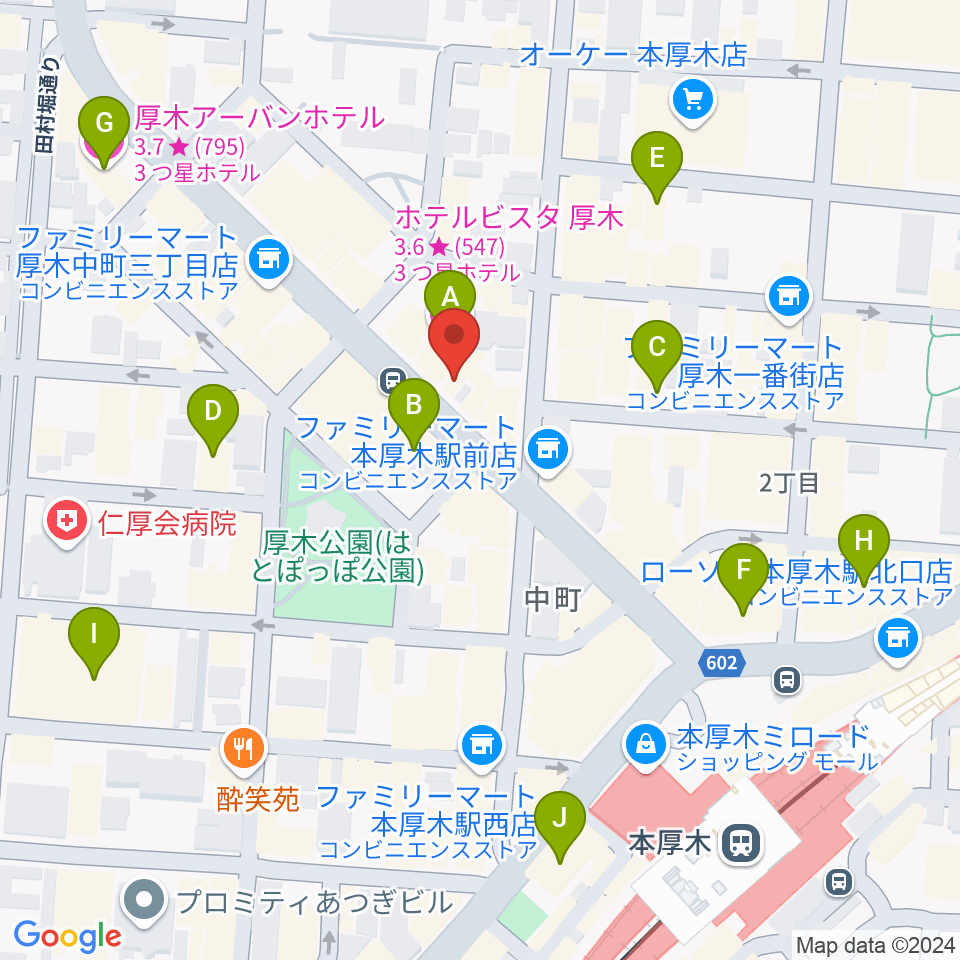 スガナミ楽器サウンドパーク厚木周辺のホテル一覧地図