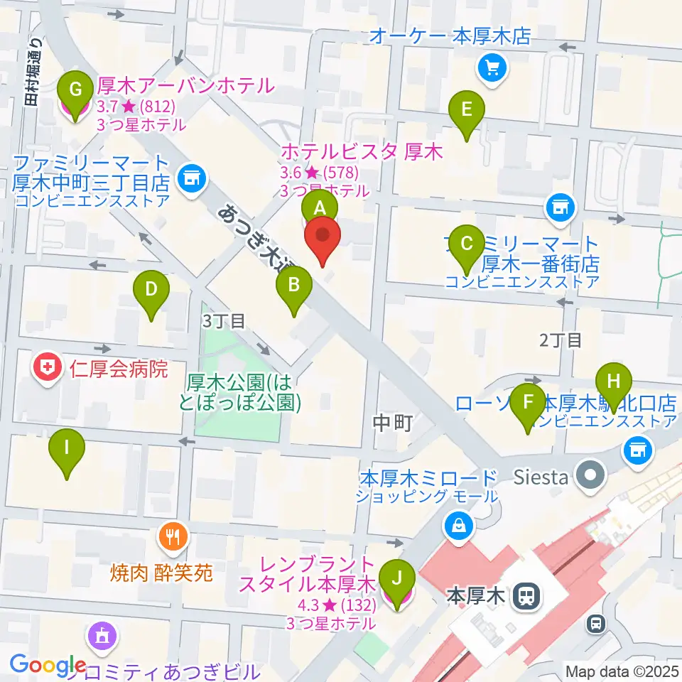 スガナミ楽器サウンドパーク厚木周辺のホテル一覧地図