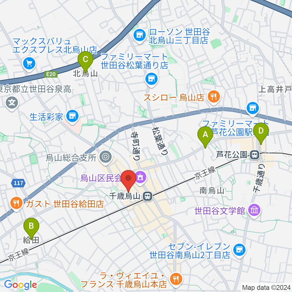 スガナミ楽器 烏山北口センター周辺のホテル一覧地図