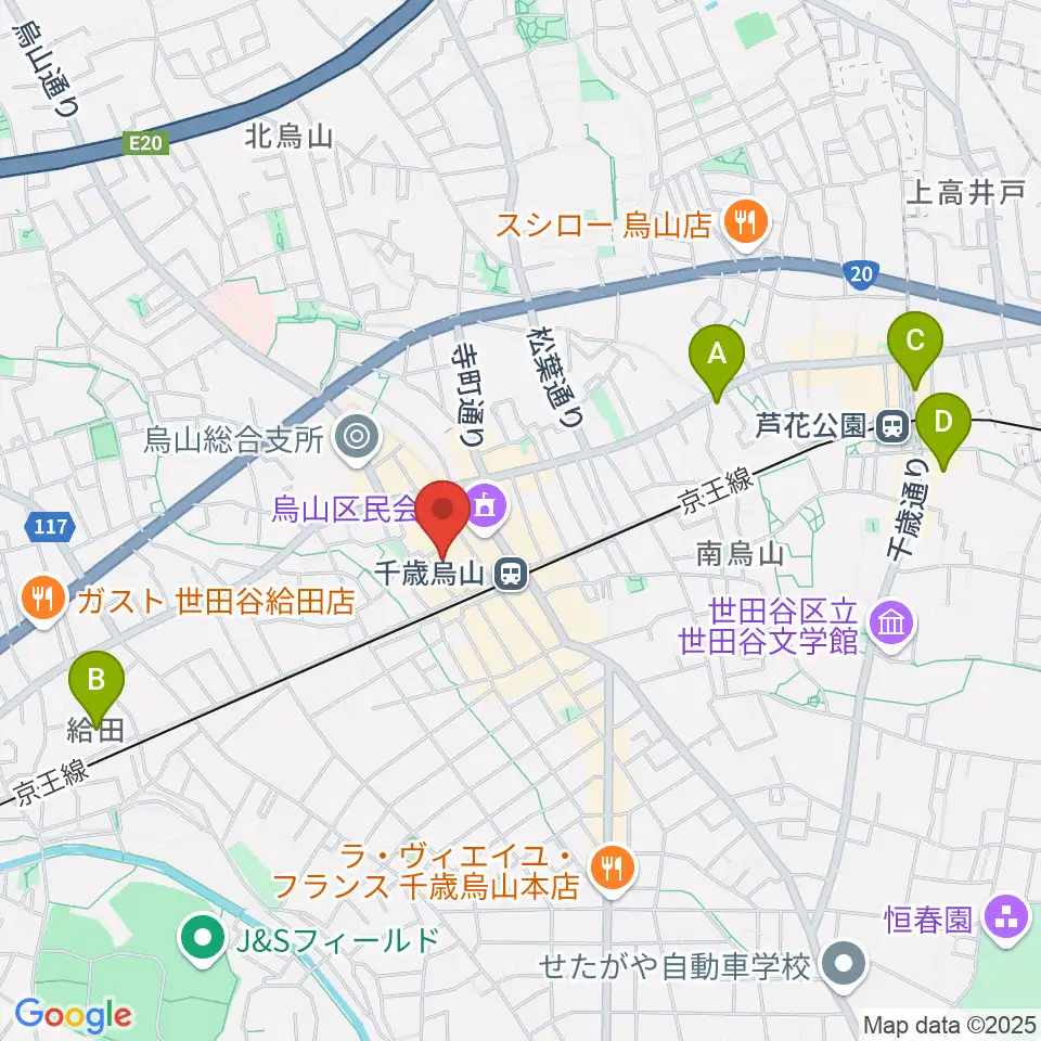スガナミ楽器 烏山北口センター周辺のホテル一覧地図